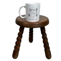 Alternative view of Vintage Stool French Twisty Spiral Bullseye Target Tripod Tabouret Table Wooden Wood Chair Seat Side Stand Pot Display circa 1950-60's