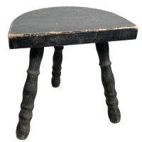 Alternative view of Vintage Stool French Wooden Wood Milking Chair Seat Kitchen Table Farm D Shaped Seat Plant Rest Stand Plinth Tabouret c1950-60's