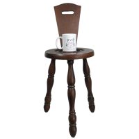 Alternative view of Vintage French Breton Style Wooden Wood Milking Stool Chair Seat Kitchen Table Plinth With Backrest circa 1950-60's