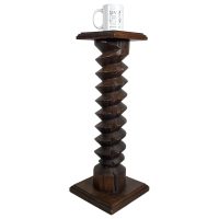 Alternative view of Vintage French Country Cottage Wine Press Screw Style Leg Tall Plinth Table Wooden Wood Stand Flower Pot Display Tabouret c1950-60's