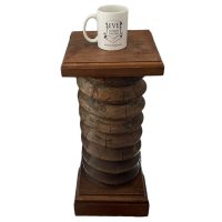 Alternative view of Vintage French Country Cottage Wine Press Screw Style Leg Tall Plinth Table Wooden Wood Stand Flower Pot Display Tabouret c1950-60's