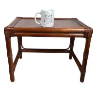 Alternative view of Vintage Asian Wooden Wood Pole Side Table Stand Plinth Rattan Wrapped Joint circa 1970-80's