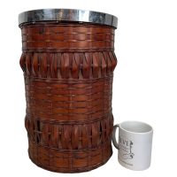 Alternative view of Vintage Thai Asian Wicker Woven Bamboo Waste Paper Basket Bin Desk Trash Can Open Wood circa late 1960-70's