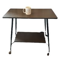 Alternative view of Vintage French Wheeled Serving Trolley Trolly Tray Shelved Shelving Push Bar Cart Display Shelves Wood Formica c1960-70's