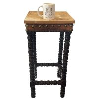 Alternative view of Tall Stool Project Vintage French Traditional Worn Weathered Chair Stand Bobbin Style Leg Rest Plinth Seating Tabouret c1950-60's