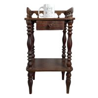 Alternative view of Vintage French Standing Side Shelf Turned Style Wood Plinth Stand Display Table Side Medium WORN DAMAGED c1960-70's