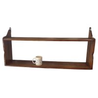 Alternative view of Vintage French Wooden Long Two Shelf Tier Wall Hanging Mounted Large Shelving Unit Country Cottage Arts Crafts circa 1960-70's