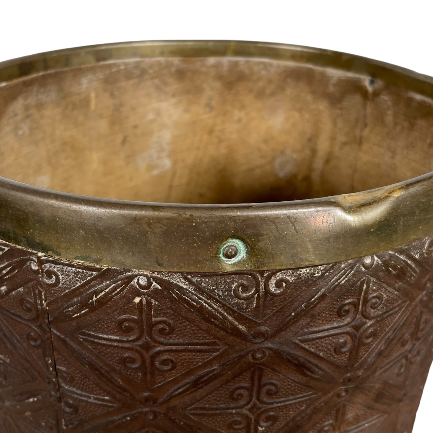 Vintage French Hardboard Fibreboard Brass Metal Trimmed Umbrella Stick Stand Doorway Entryway Hallway Furniture DAMAGED circa 1960’s 3 Vintage French Hardboard Fibreboard Brass Metal Trimmed Umbrella Stick Stand Doorway Entryway Hallway Furniture DAMAGED circa 1960's - Image 3