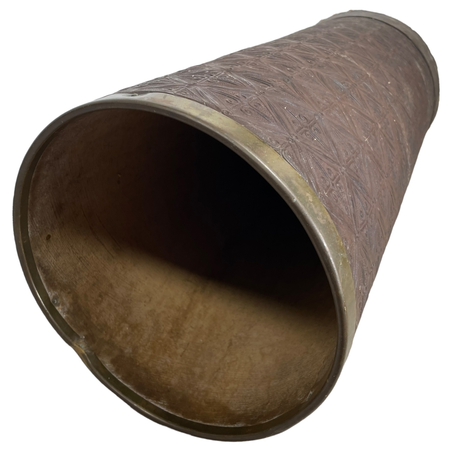 Vintage French Hardboard Fibreboard Brass Metal Trimmed Umbrella Stick Stand Doorway Entryway Hallway Furniture DAMAGED circa 1960’s 9 Vintage French Hardboard Fibreboard Brass Metal Trimmed Umbrella Stick Stand Doorway Entryway Hallway Furniture DAMAGED circa 1960's - Image 9