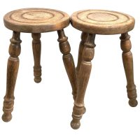 Chunky Stool Plant Stand Vintage French Wooden Wood Chair Seat Kitchen Side Table Kitchen Pot Plinth Display Tabouret circa 1970's