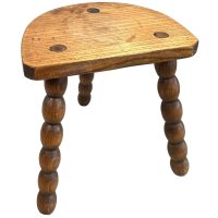 Vintage French Stool Chunky Chair Seat Wooden Milking Kitchen D Shaped Seat Bobbin Leg Plant Stand Plinth Tabouret c1960-70's
