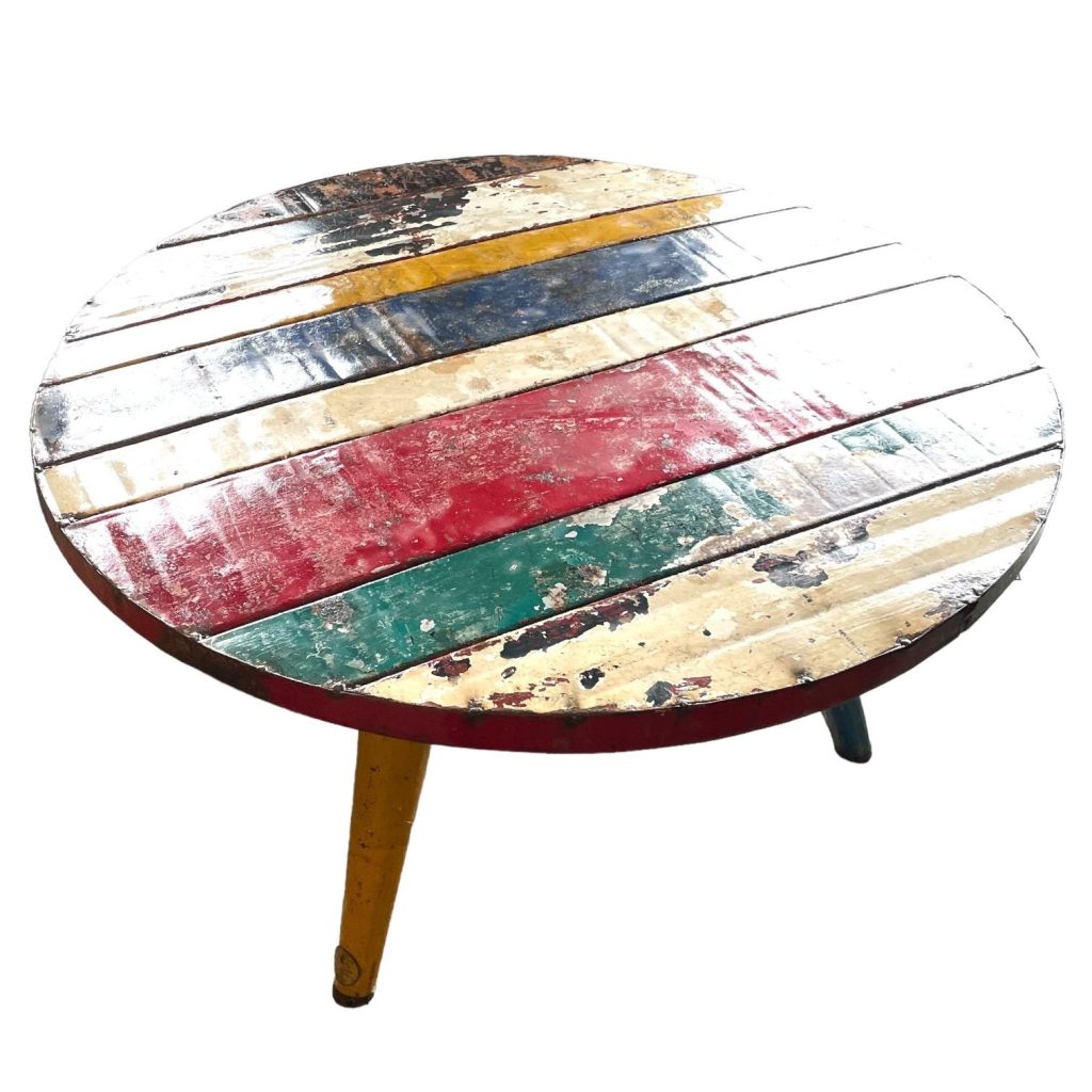 Vintage Vietnamese Oil Drum Metal Garden Table Balcony Patio Original Ee-i-ee-i-o Aaron Jackson  Decorative circa 2000's
