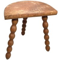 Vintage French Wooden Tripod Bobbin Leg Milking Stool Chair Seat Table Farm D Shaped Seat Plant Rest Stand Plinth Tabouret c1960-70's