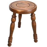 Vintage French Stool Table Wooden Wood Chair Seat Side Stand Flower Pot Display Prop Turned Leg Tabouret circa 1970's
