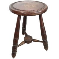 Vintage French Stool Table Wooden Wood Chair Seat Side Stand Flower Pot Display Prop Turned Leg Tabouret circa 1950-60's
