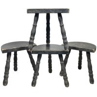 Vintage Stool French Wooden Wood Milking Chair Seat Kitchen Table Farm D Shaped Seat Plant Rest Stand Plinth Tabouret c1950-60's