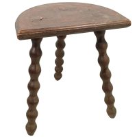 Vintage French Wooden Tripod Bobbin Leg Milking Stool Chair Seat Table Farm D Shaped Seat Plant Rest Stand Plinth Tabouret c1960's
