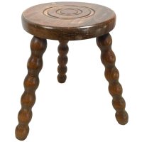 Stool Vintage French Tripod Bobbin Style Leg Chair Seat Wooden Milking Kitchen Table Plant Rest Stand Plinth Tabouret c1960-70's