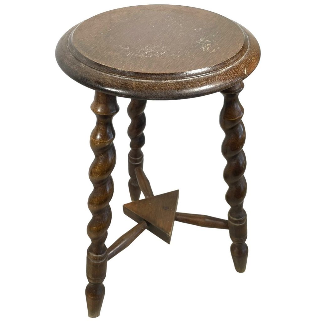 Vintage French Spiral Stand Plinth Plant Display Wooden Wood Kitchen Table Round Stool Rest Tabouret Small Table c1970-80's