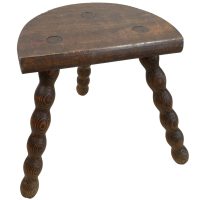 Vintage French Wooden Tripod Bobbin Leg Milking Stool Chair Seat Table Farm D Shaped Seat Plant Rest Stand Plinth Tabouret c1960-70's