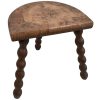 Vintage French Wooden Tripod Bobbin Leg Milking Stool Chair Seat Table Farm D Shaped Seat Plant Rest Stand Plinth Tabouret c1960-70's