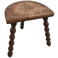 Vintage French Wooden Tripod Bobbin Leg Milking Stool Chair Seat Table Farm D Shaped Seat Plant Rest Stand Plinth Tabouret c1960-70's