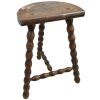 Vintage French Tripod Stool Chair Seat Wooden Milking Kitchen D Shaped Seat Braced Bobbin Leg Rest Stand Plinth Tabouret c1960-70's