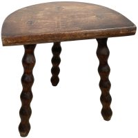 Vintage French Wooden Tripod Bobbin Leg Milking Stool Chair Seat Table Farm D Shaped Seat Plant Rest Stand Plinth Tabouret c1960-70's