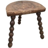 Vintage French Wooden Tripod Bobbin Leg Milking Stool Chair Seat Table Farm D Shaped Seat Plant Rest Stand Plinth Tabouret c1950-60's