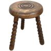 Vintage Stool French Twisty Spiral Bullseye Target Tripod Tabouret Table Wooden Wood Chair Seat Side Stand Pot Display circa 1950-60's
