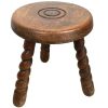 Vintage Stool French Twisty Spiral Bullseye Target Tripod Tabouret Table Wooden Wood Chair Seat Side Stand Pot Display circa 1950-60's