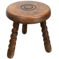Vintage Stool French Twisty Spiral Bullseye Target Tripod Tabouret Table Wooden Wood Chair Seat Side Stand Pot Display circa 1950-60's