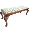 Vintage French Cushioned Bench Foot Stool Blue Cushion Padded Bench Wooden Wood Chair Seat Side Prop Display c1930-40's