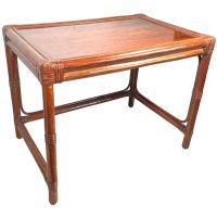 Vintage Asian Thai Wooden Wood Pole Side Table Stand Plinth Rattan Wrapped Joint circa 1970-80's