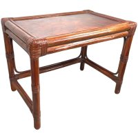Vintage Asian Wooden Wood Pole Side Table Stand Plinth Rattan Wrapped Joint circa 1970-80's