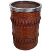 Vintage Thai Asian Wicker Woven Bamboo Waste Paper Basket Bin Desk Trash Can Open Wood circa late 1960-70's
