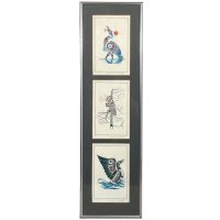 Vintage Canadian Inuit Art Richard Shorty Collection Of Three Framed Bird Prints c1980-90's