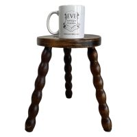 Alternative view of Stool Vintage French Tripod Bobbin Leg Target Seat Wooden Milking Kitchen Table Round Shaped Plant Rest Stand Plinth Tabouret c1970's
