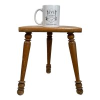 Alternative view of Vintage French Wooden Turned Leg Milking Stool Chair Seat Table Farm D Shaped Seat Plant Rest Stand Plinth Tabouret c1950-60's