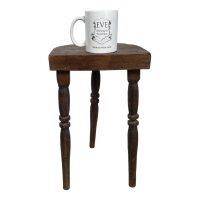 Alternative view of Vintage French Wooden Turned Leg Milking Stool Chair Seat Table Farm D Shaped Seat Plant Rest Stand Plinth Tabouret c1940-50's