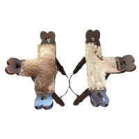 Alternative view of Vintage French Tall Wooden Wood Stool Chair Cow Leather Covered Seat Kitchen Bar Side Table Kitchen Display Prop circa 1960-70's