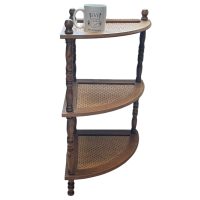 Alternative view of Vintage French Corner Shelf Rattan Cane Weave Triple Wood Plinth Stand Display Rest Plant Side c1980-90's