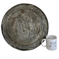 Alternative view of Vintage Tray Arabic Islamic Middle Eastern Assyrian Decorative Tinned Metal Circular Dish Platter Decorative Tarnish Patina c1930-50's