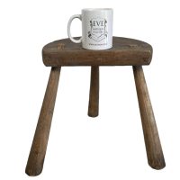 Alternative view of Stool Vintage French Small Milking Stool Wooden Brown Small Stand Display Rest Plinth D Shaped Seat Tapered Legs Tabouret c1950's