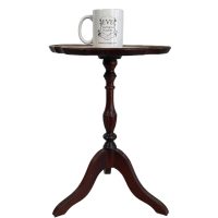 Alternative view of Vintage Asian Table Edwardian Reproduction Leather Topped Wooden Brown Display Rest Plinth Pot Side Small Tabouret REPAIRED c1970-80's