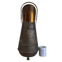 Alternative view of Vintage French Fleur De Lys Copper Brass Metal Coal Shuttle Bucket Fireplace Fire Place Furniture Umbrella Stick Stand c1970's