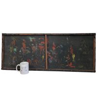 Alternative view of Vintage African Tropical Forest Hut Jungle Tribal Dancing Fireside Painting Acrylic Trees On Fabric Signed c1980-90's