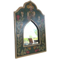 Vintage Mirror Moroccan Wall Hanging Wood Glass One-Off Small Decorative Cloakroom c1970-80's