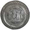Vintage Tray Arabic Islamic Middle Eastern Assyrian Decorative Tinned Metal Circular Dish Platter Decorative Tarnish Patina c1930-50's