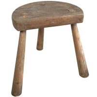 Stool Vintage French Small Milking Stool Wooden Brown Small Stand Display Rest Plinth D Shaped Seat Tapered Legs Tabouret c1950's